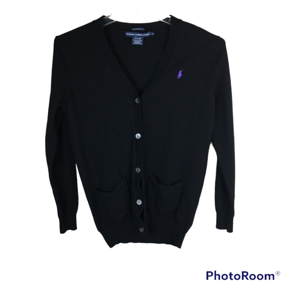 Ralph Lauren Sport boyfriend fit black merino wool sweater cardigan